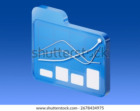 3D icon of a folder with graphs and charts inside, symbolizing data analysis, statistics, and business reports.