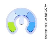 3D icon of a gauge or dial with segmented levels. For credit score, financial health, risk assessment, and debt capacity.