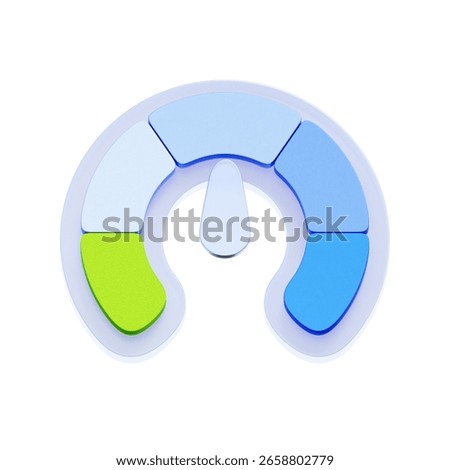 3D icon of a gauge or dial with segmented levels. For credit score, financial health, risk assessment, and debt capacity.