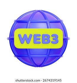 3D icon of a globe with a Web3 label For web3 decentralized internet, blockchain technology, next generation web, metaverse.