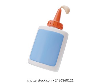 3D icon of a glue bottle. Adhesive icon, crafting item, stationery concept. Used for bonding materials concept. 3D render illustration.