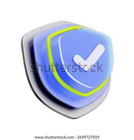 3D icon of a layered security shield with a checkmark For verified protection, data security confirmation, system integrity checks, and trusted security solutions.