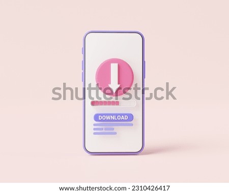 3d icon minimal render illustration of Download data  button on screen mobile phone. File download, file transfer, data management, cloud storage, downloading process. Download technology concept