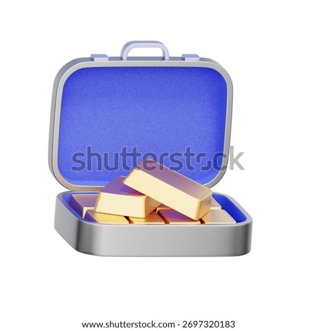 3D icon of an open briefcase filled with gold bars For gold investment, safe haven assets, wealth preservation, and storing precious metals.