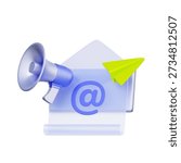 3D icon of an open envelope with a digital newsletter and floating discount coupons For email marketing strategy, subscriber promotion, news update, and digital communication.