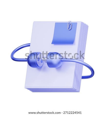 3D icon of a paper stack with a connector plug For data connection, document synchronization, file integration, and digital transfer.