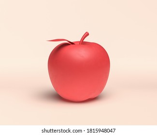 3d Icon, A Red Apple, Monochrome Red Fruit, Flat Color, 3d Rendering, Healthy Foods