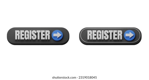3d icon of Register button. Register button isolated on white. 3d icon of register with arrow.