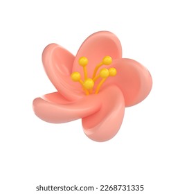 3D icon render spring Cherry Blossom Sakura illustration. Simple and cute petal isolated on white background with clipping path.