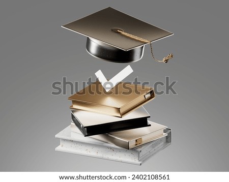 3D icon render, training, diploma, certificate, composition for advertising banners. Gold, metal, light textures. 3D Illustration