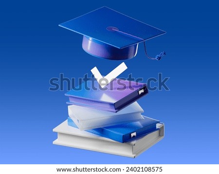 3D icon render, training, diploma, certificate, composition for advertising banners. Digital, blue textures. 3D Illustration
