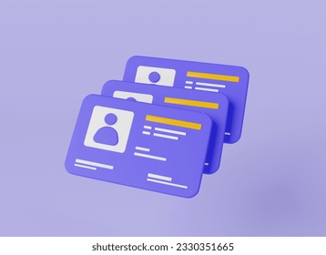 3d icon rendering illustration of Id card floating on purple background. Identification card icon, driver license, doctor ID card template, medical identity badge, identity verification, person data - Powered by Shutterstock