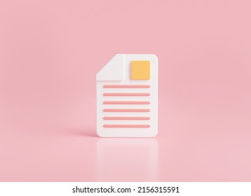 3d icon rendering illustration of Paper documents icon.concept about 3d document management.Stack of paper sheets isolated on pastel pink background.Text file, text document, worksheet, Business icon