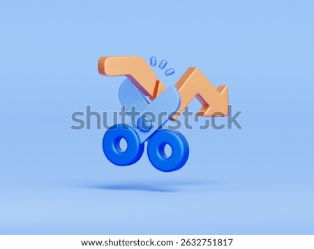 3D icon of scissors cutting a downward arrow, representing stop loss execution, capital protection, and risk management in trading.