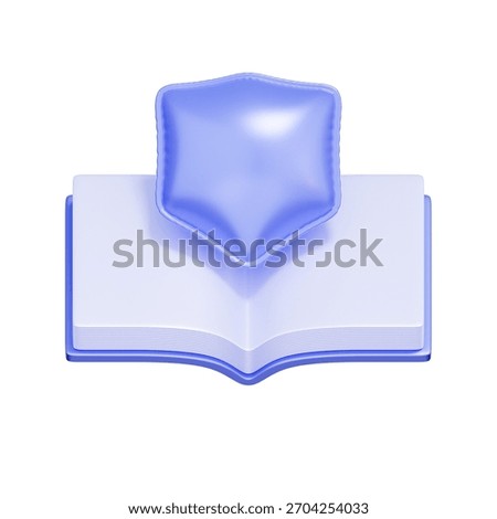 3D icon of a security shield with an open book For legal insurance, education protection, policy terms, and knowledge safety.