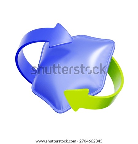 3D icon of a security shield with rotating arrows For insurance policy renewal, continuous protection, coverage extension, and sustainable safety.