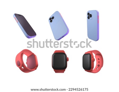 3d icon set of smartphone and smart watch on a white background. Gadgets