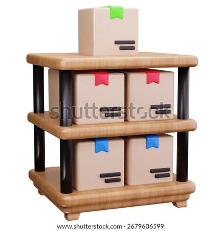 3D Icon Shelf with Boxes