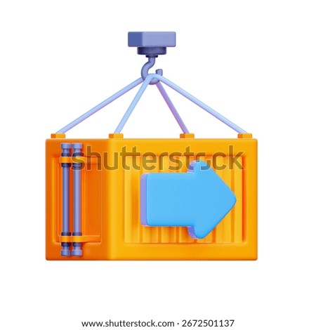 3D icon of a shipping container with an export arrow For international exports, global trade, supply chain logistics, freight shipping.