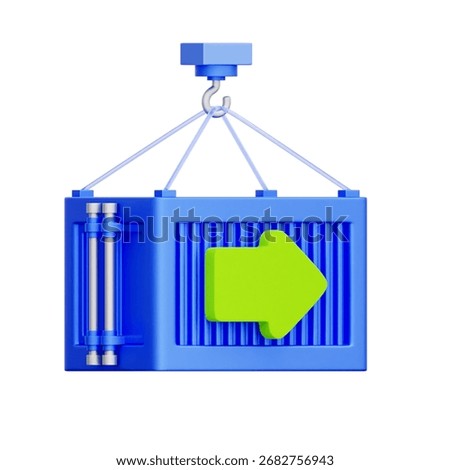 3D icon of a shipping container with an export arrow For international exports, global trade, supply chain logistics, freight shipping.