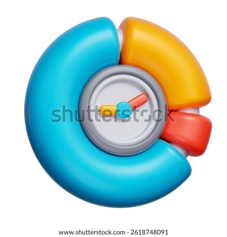 3D icon of a spinning meter and pointer, representing project momentum and time progress.
