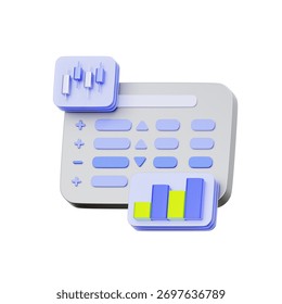 3D icon of a spreadsheet interface with chart overlays For financial accounting software, investment tracking spreadsheets, data analysis tools, and combining ledger data with charts.