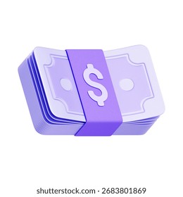 3D icon of a stack of cash with a dollar sign money band For cash payment, representing income, salary, business revenue, and profit.