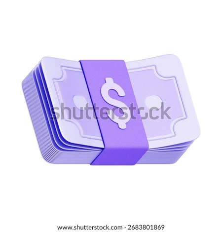 3D icon of a stack of cash with a dollar sign money band For cash payment, representing income, salary, business revenue, and profit.
