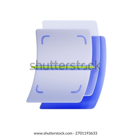 3D icon of stacked documents with scan lines For scanning receipts, digitizing business documents, submitting expense reports electronically, and using OCR technology.