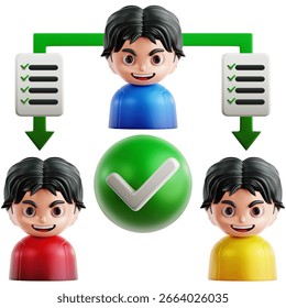 3D Icon of Task Delegation. Efficient scheduling and planning icons to organize tasks, manage time, and boost productivity with visually clear, modern design.