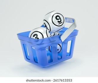 A 3D icon of a translucent blue basket filled with lottery balls.