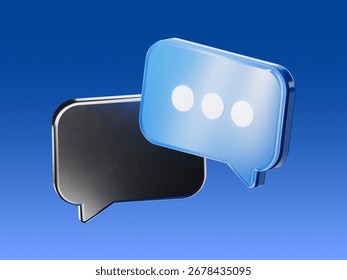 3D icon of two overlapping chat bubbles with ellipsis, symbolizing messaging, online communication, and conversation.