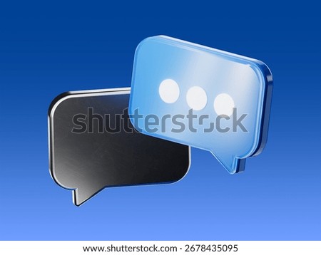 3D icon of two overlapping chat bubbles with ellipsis, symbolizing messaging, online communication, and conversation.