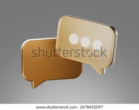 3D icon of two overlapping chat bubbles with ellipsis, symbolizing messaging, online communication, and conversation.
