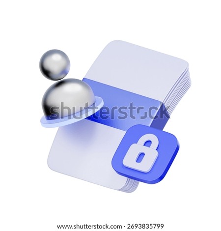 3D icon of user account data with a lock icon For secure account login, data privacy protection, user authentication, and profile security.