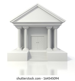 3d Icon Of Vintage Bank Building On White Background