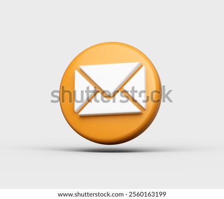 3D icon of a White envelope on a Orange circular button, symbolizing email, messaging, and digital communication. 3d illustration