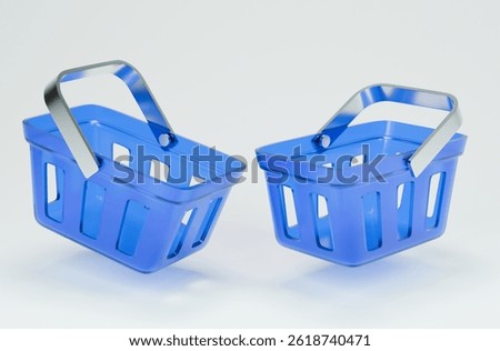 3d icons of a two empty blue glass shopping basket.