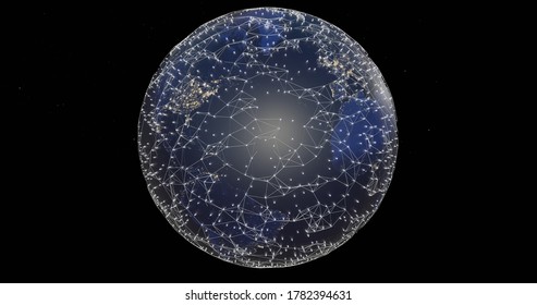 3d Illiustration Blue Planet Rendered Stars With Networked Data Points Rendered