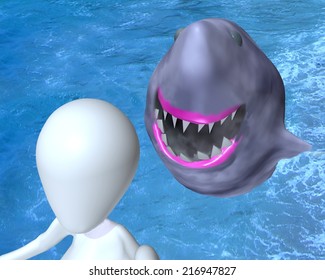 3d Illustrated 3d Man  Selfie With Shark Photobomb