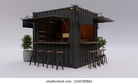 3d Illustration Of 10ft Shipping Container Kiosk With Cast Iron Sign Holder