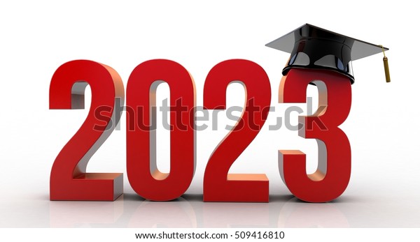 3d Illustration 2023 Text Graduation Hat Stock Illustration 509416810