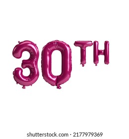 3d Illustration Of 30th Dark Pink Balloons Isolated On Background