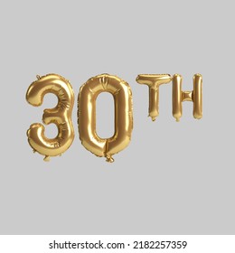 3d Illustration Of 30th Gold Balloons Isolated On Background