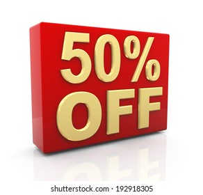 3d Illustration Of 50 Per Cent Off Sale Discount