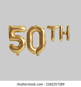 3d Illustration Of 50th Gold Balloons Isolated On Background