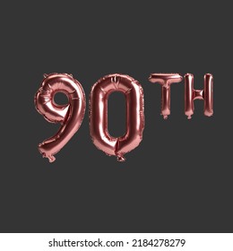 3d illustration of 90th metal rose balloons isolated on black background