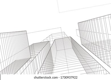 3D Illustration Abstract Architecture Urban Geometry Drawing.