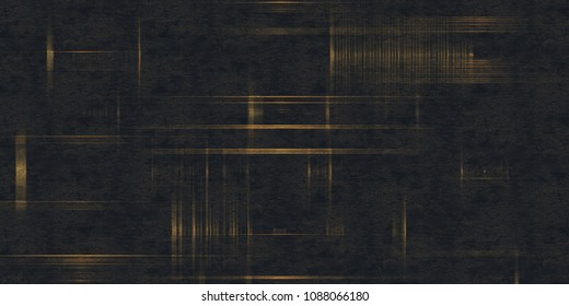 3d illustration. Abstract background of gold lines, different shapes and different directions isolated on a black relief background with gilding. imitation movement of space and shapes, render
