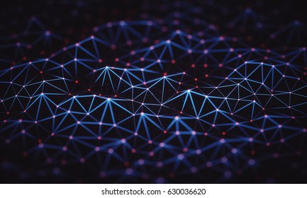 3D Illustration, Abstract Background, Technology Concept. Binary Surfaces Interconnected By Connections To Data Points.
